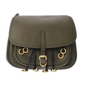 PRADA Corsaire Shoulder Bag Khaki Green Black Leather